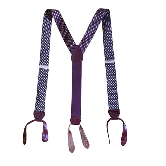 Vintage Suspenders Elastic Fabric Burgundy/Green adjustable - Picture 1 of 7